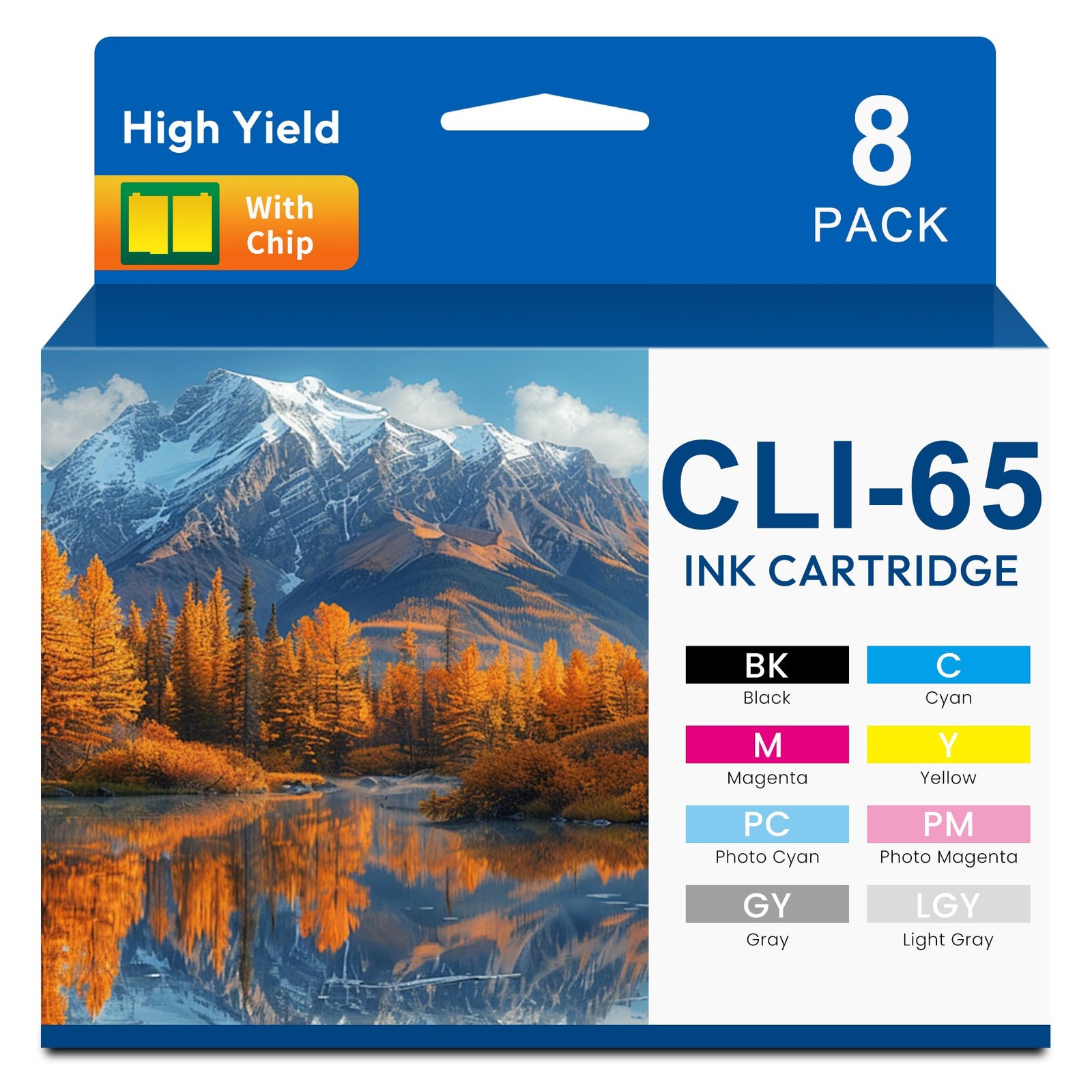 CLI-65 CLI65 Ink Cartridges 8-Pack High Capacity Replacement for Canon CLI-65 CL