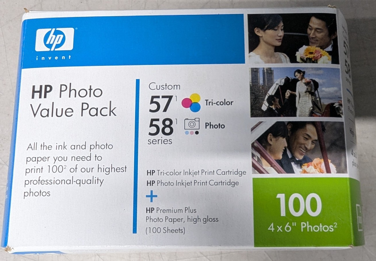 HP Photo Value Pack 57 Color Ink & 58 series 4x6 100 Sheets Expired 2008