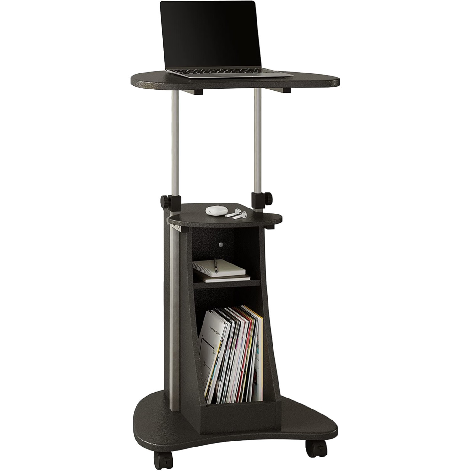 Contemporary Rolling Laptop Cart with Adjustable Height & Sleek Storage Solution