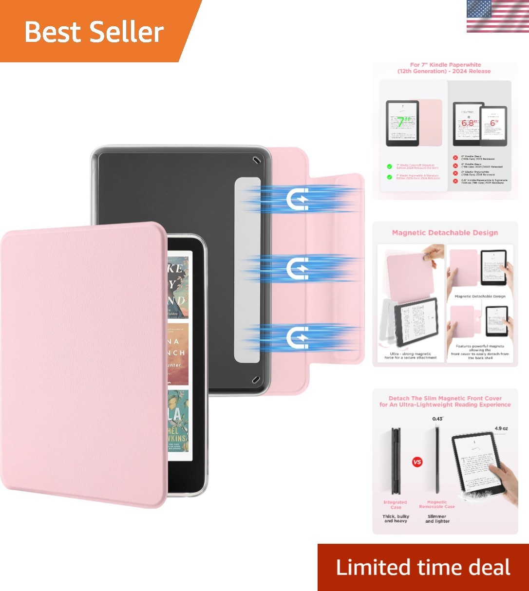 Protective Slim PU Case for 7'' Kindle Models - Auto Wake/Sleep Functionality