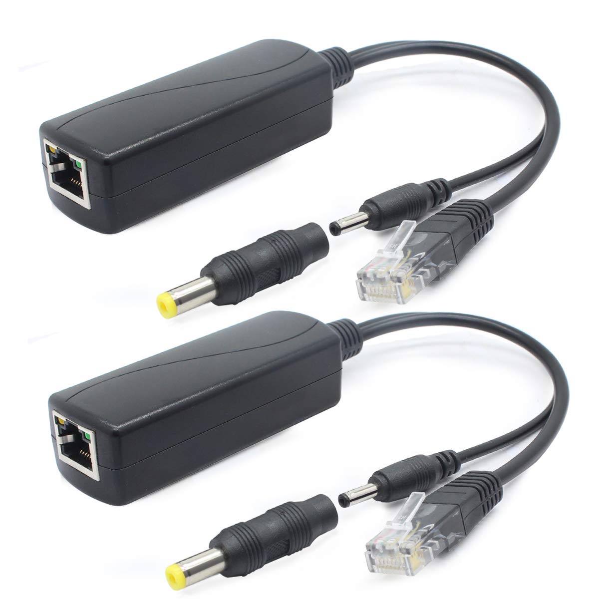 2-Pack 5V Gigabit PoE Splitter, 48V to 5V 2.4A Adapter, Plug 3.5mm x 1.35mm, ...