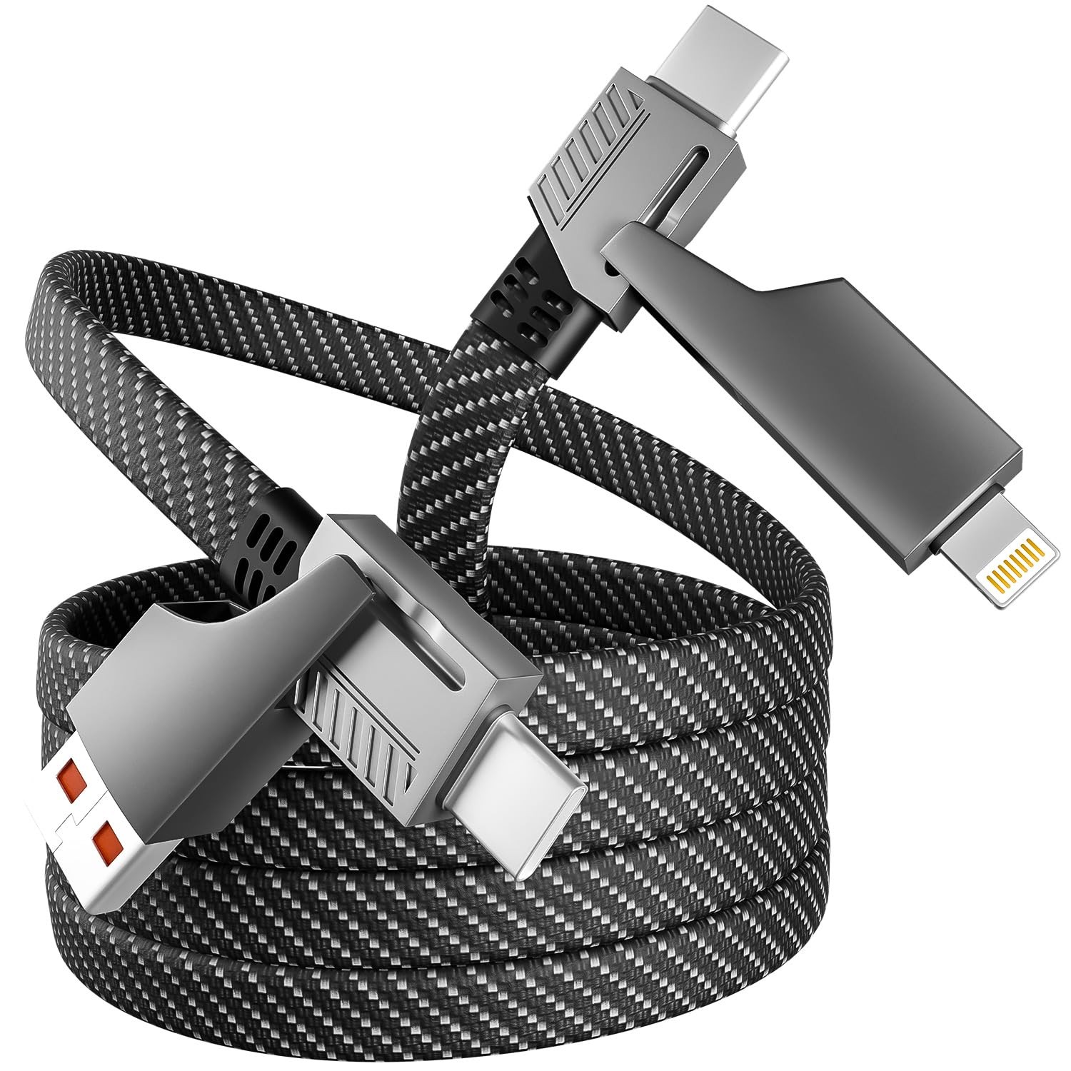 4 in 1 Multi Fast 65W USB C Charging Power Cord Cable Wire 4 Feet Black Gray