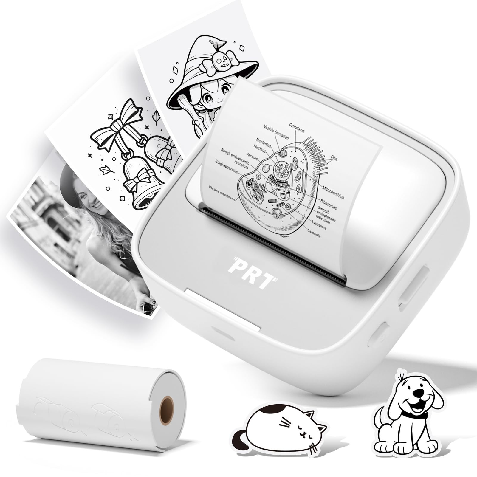 Mini Sticker Printer, Portable Thermal Printer with 1Roll Sticker Paper