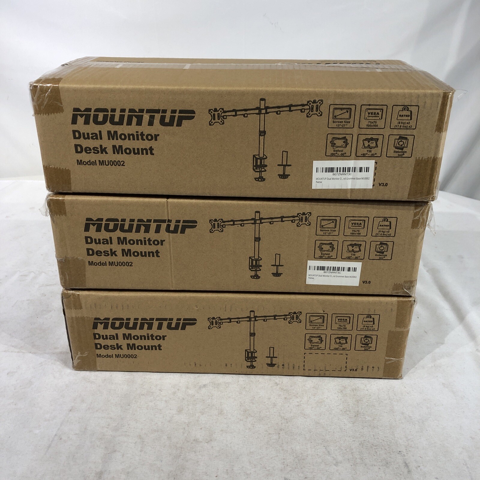 MOUNTUP MU0002 Black Dual Monitor Stand Fully Adjustable Monitor Arm LOT  Of 3