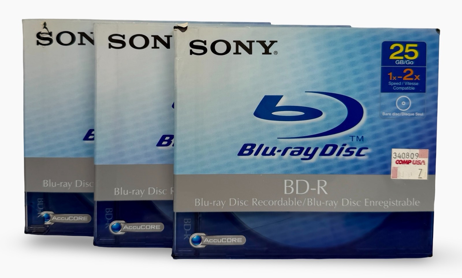 Sony Recordable BD-R  Blu-Ray Disc 25GB 1-2X New Sealed Jewel Case 3-Pack