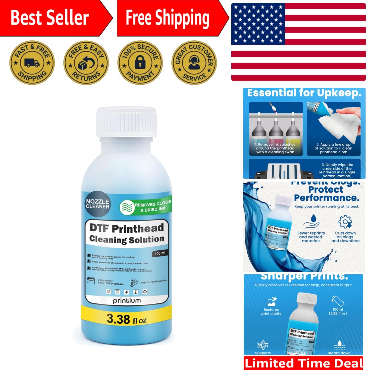 100ml DTF Printhead Cleaner - Unscented, Residue-Free Solution for Printers