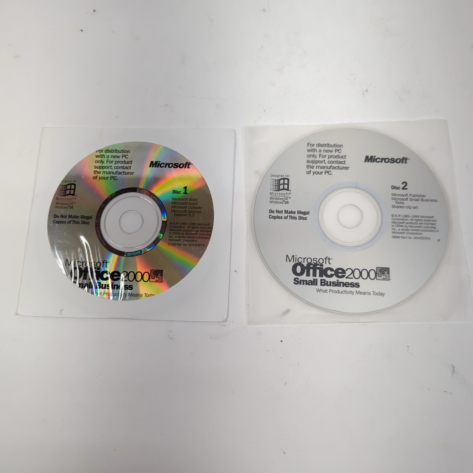 Microsoft Office 2000 Small Business Edition Disc 1 & 2 OEM Word Excel Publisher