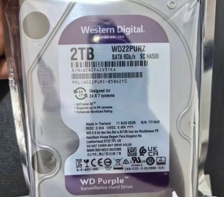 WD22PURZ 2TB Purple Surveillance HDD 256MB Cache 3.5" SATA CCTV Drive