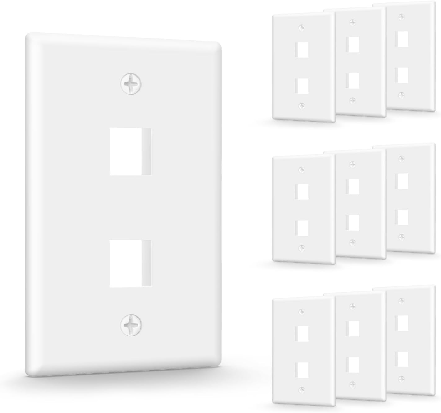 2-Port Keystone Wall Plate (UL Listed), White 10-Pack