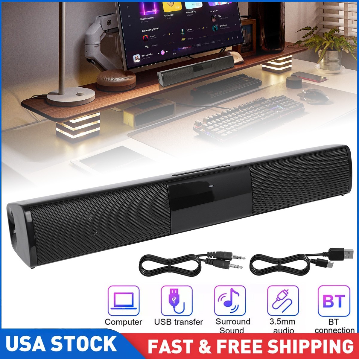 10W Sound Bar Wired & Wireless Surround Bluetooth Soundbar for TV Home Theater