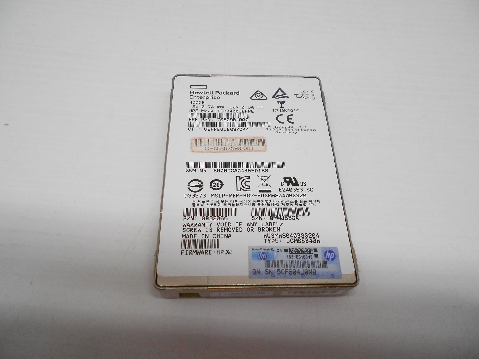 HP 400GB SSD SAS 12G Solid State Hard Drive 2.5" 765290-002 802599-001 0B32066