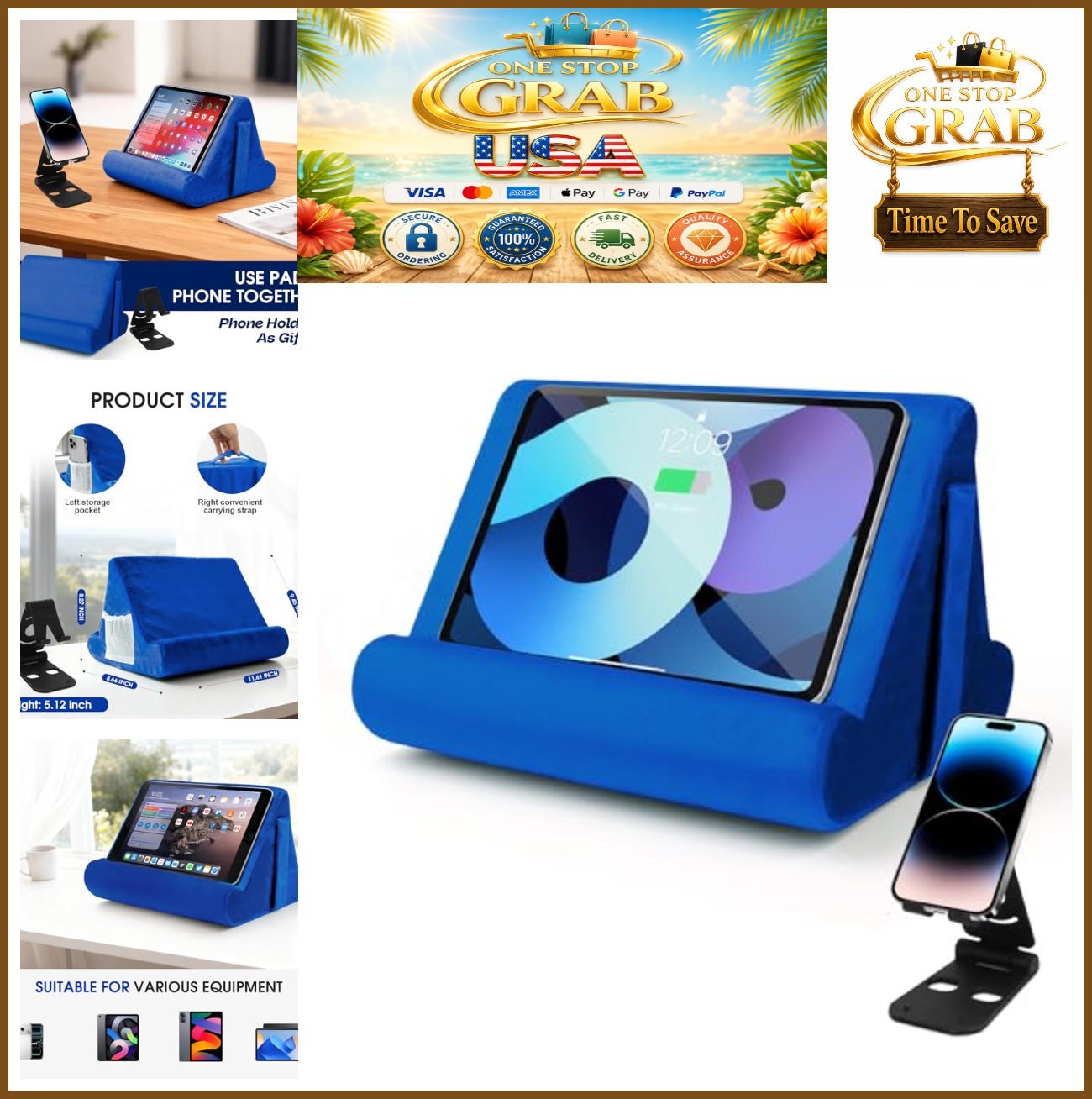 Universal Tablet Holder Multi-Angle Soft Pad Stand with Pocket Phone Stand for