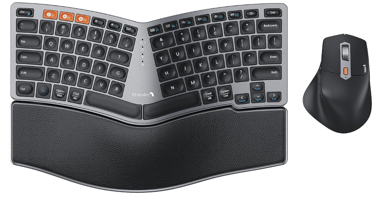ProtoArc Bluetooth Ergonomic Keyboard Mouse, EKM04 Mini Compact Wireless Ergo