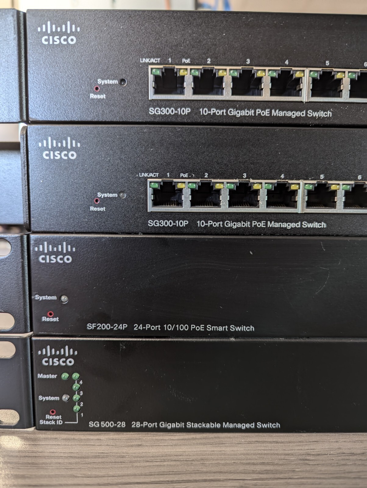 4 PACK - Cisco Stackable Switches 4 Switches Included