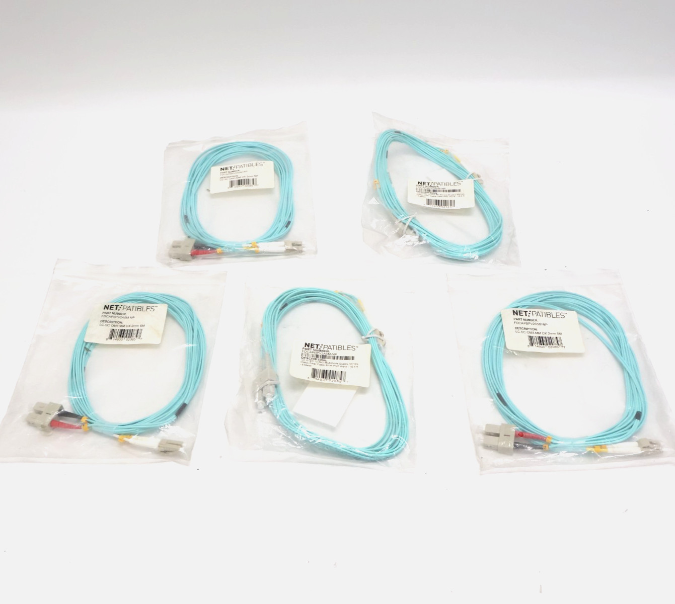 New Net:Patibles FDCAPBPV2A5M-NP LC-SC OM3 MM DX 2mm 5M Fiber Cable (LOT OF 5)