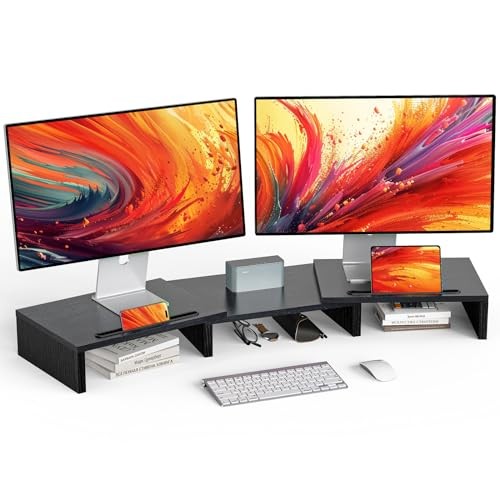 LORYERGO Dual Monitor Stand with 2 Slots for Phone and Tablet, - Scratch & Dent