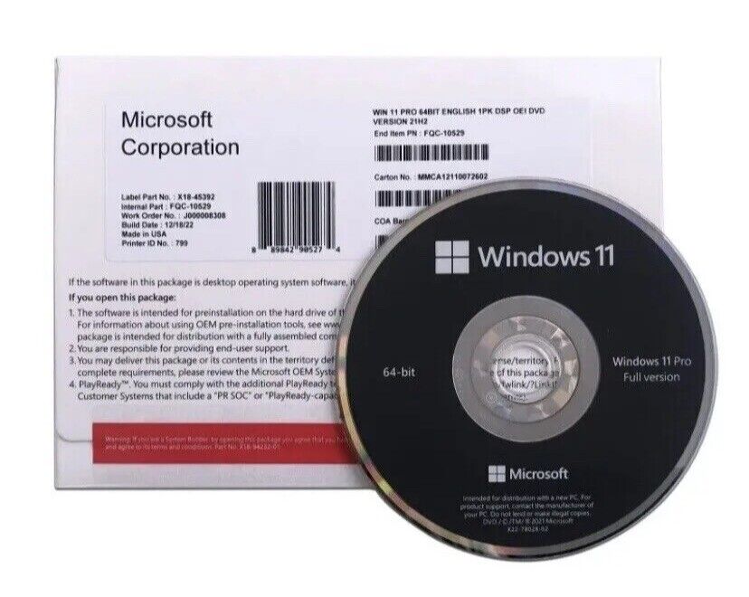 Genuine Microsoft Windows 11 Pro 64 BIT  DVD Fresh Install & Product Key New