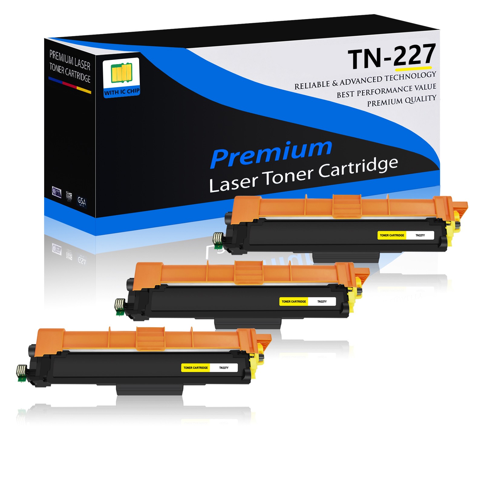 3PK TN227 Yellow Toner Cartridge for Brother MFC-L3710CW HL-L3210CW DCP-L3510CDW