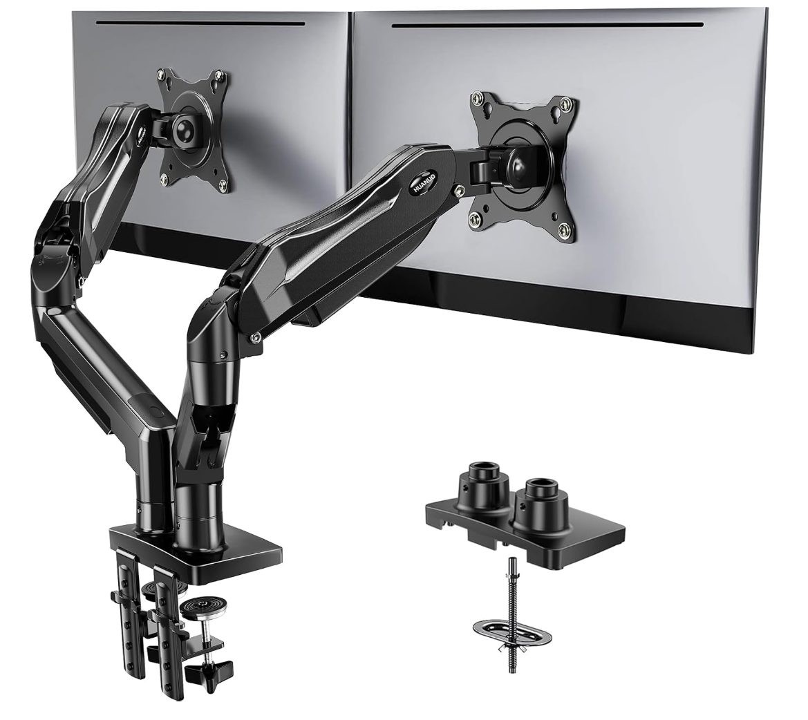 Huanuo HNHM5 Dual Monitor Desk Arm, 13"-32" Screens, VESA 75/100mm, Black
