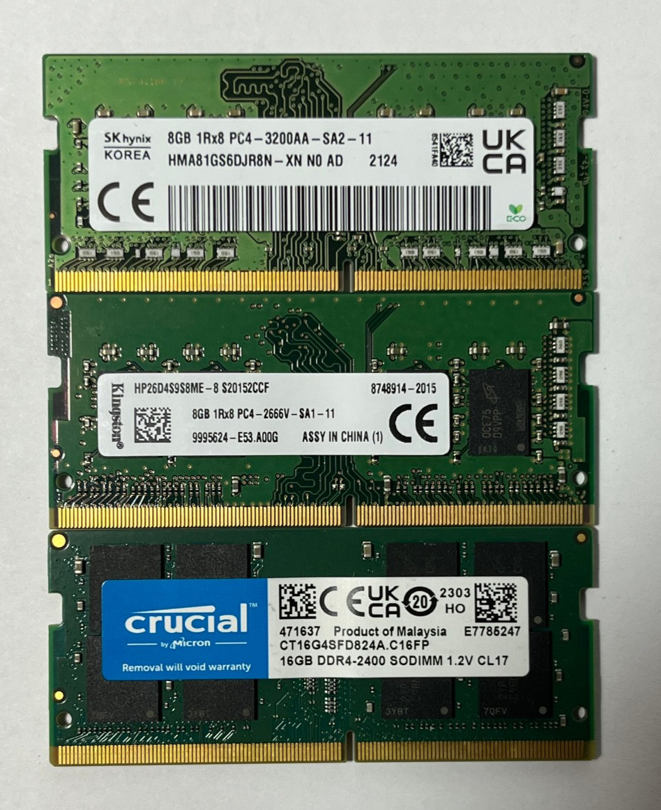 LOT OF 3 Mixed Brand & Speed 8GB & 16GB DDR4 SO-DIMM RAM Memory Laptop