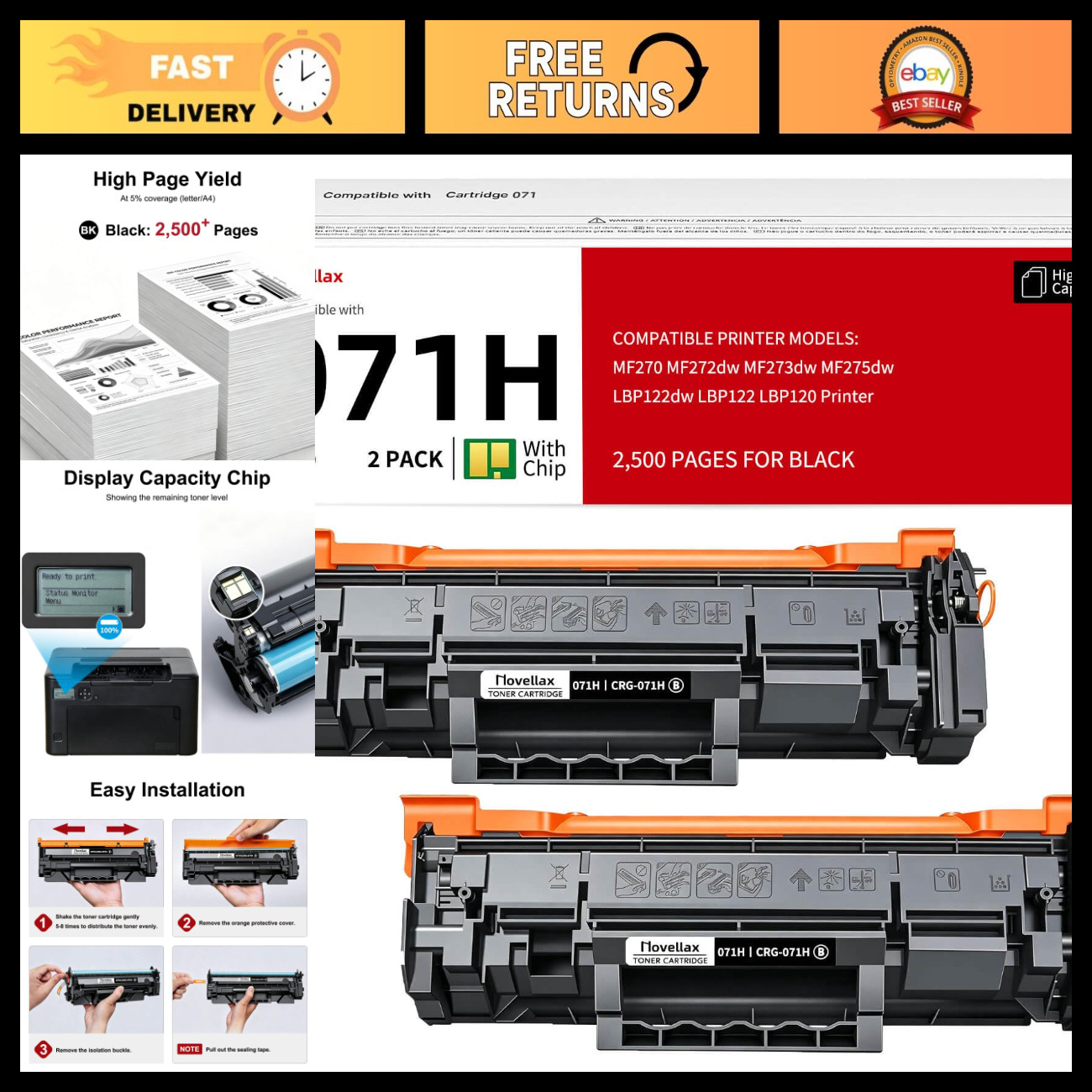 High-Quality 071H Toner Cartridge Replacement - Compatible Black Toner for Print