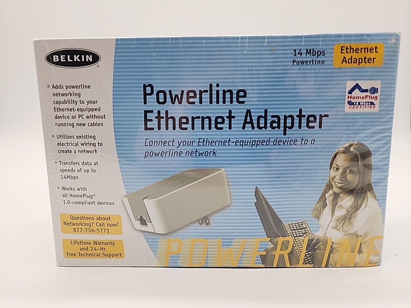 BELKIN Powerline 14Mbps Ethernet Adapter Ver. 1002 F5D4070 BRAND NEW SEALED