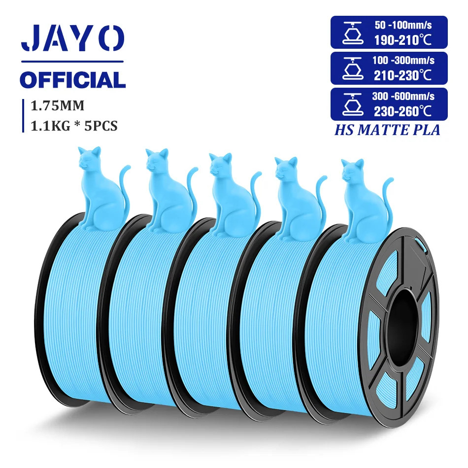 JAYO High Speed PLA Matte 3D Printer Filament 1.75mm 5 Rolls 1.1KG/Roll