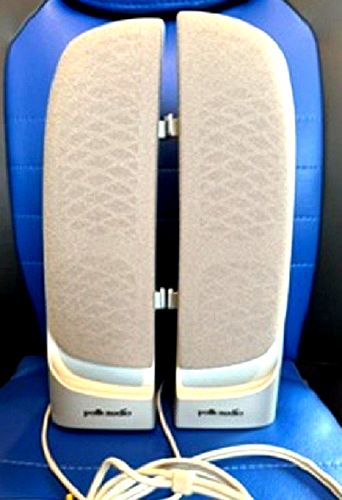 2 Gray Polk Audio Stereo Computer Wired Speakers Multimedia PC Laptop