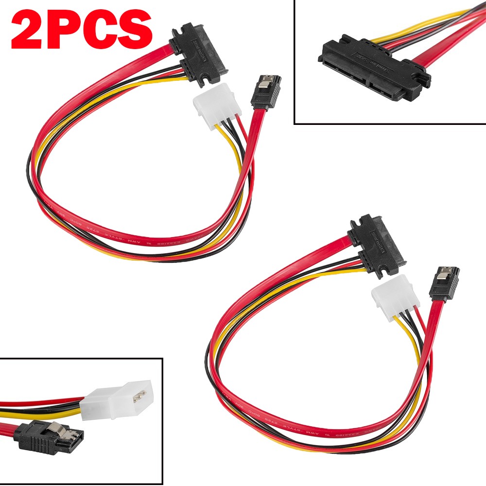 2PCS SATA 7+15 Pin Combo Cable HDD Hard Drive Data 4 Pin Power Supply Adapter US