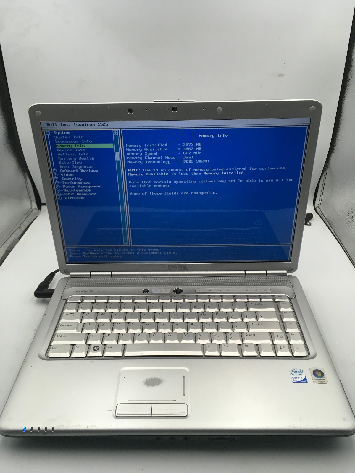 DELL INSPIRON 1525 - BOOTS TO BIOS - INTEL CORE 2 DUO - 3GB RAM - 15" - READ -BB