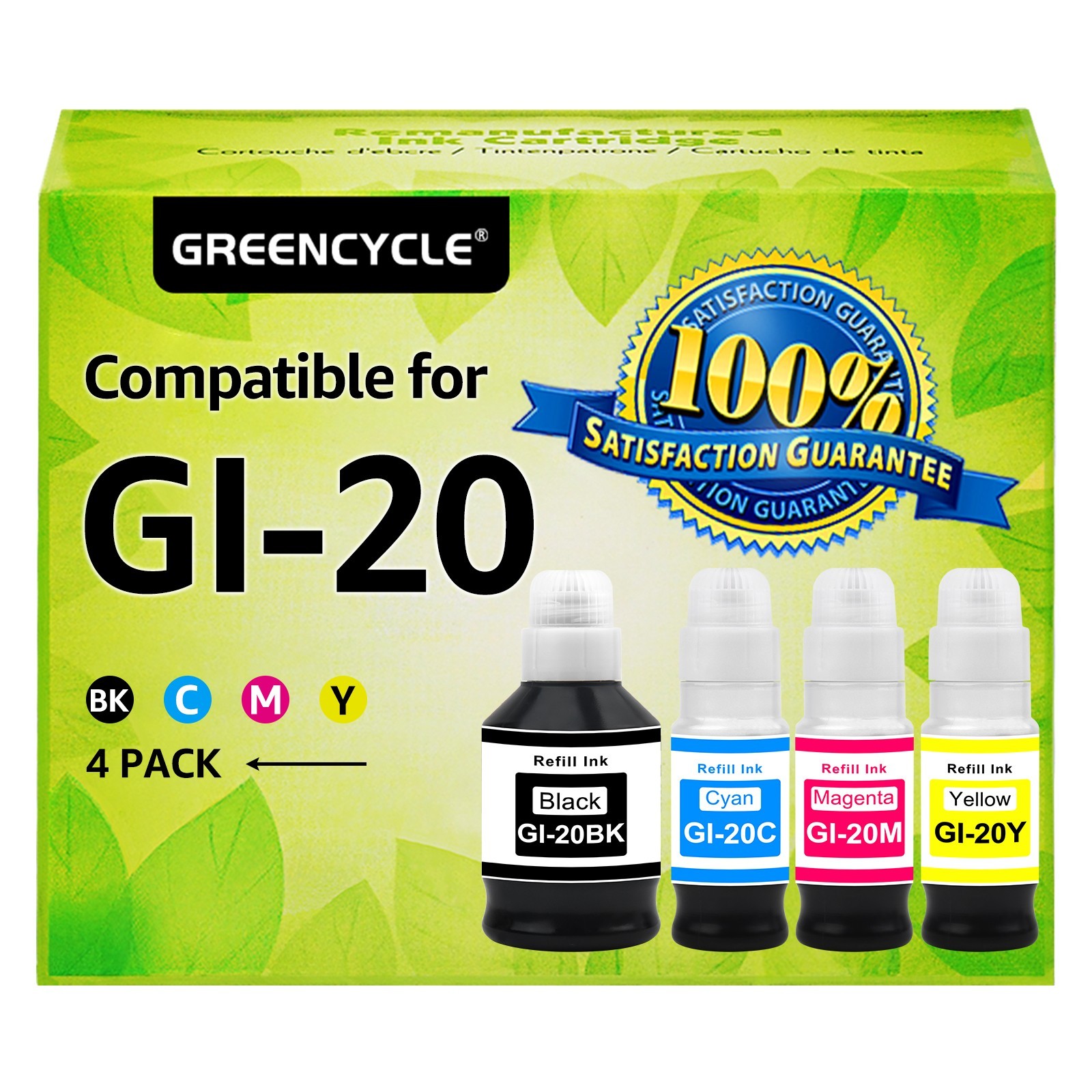 4PK GI-20 Ink Bottle Kit (BCMY) for Canon PIXMA G7020, G6020, G5020 MegaTank