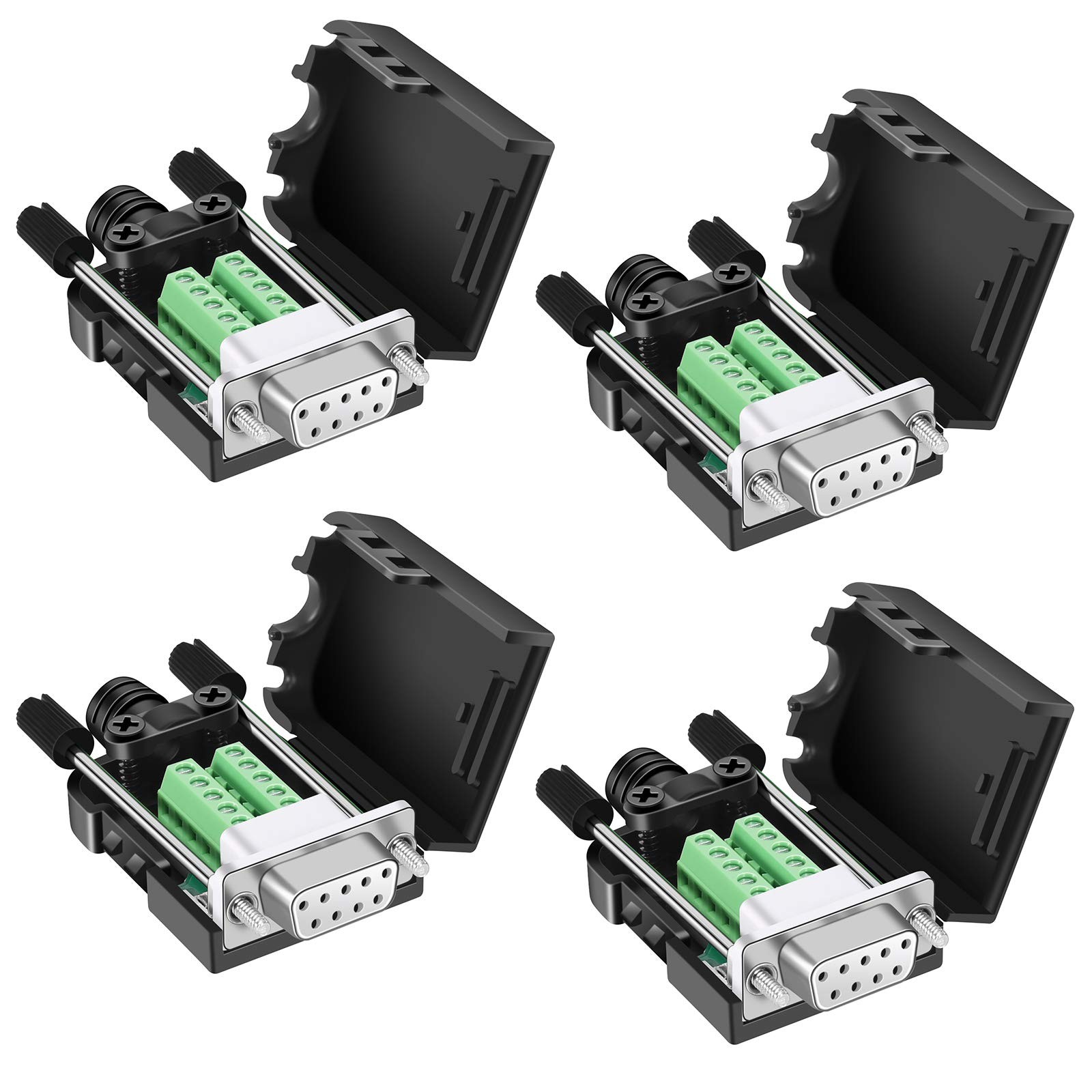 4 PCS DB9 Female Solderless Breakout Connector RS232 DSUB Serial Terminal