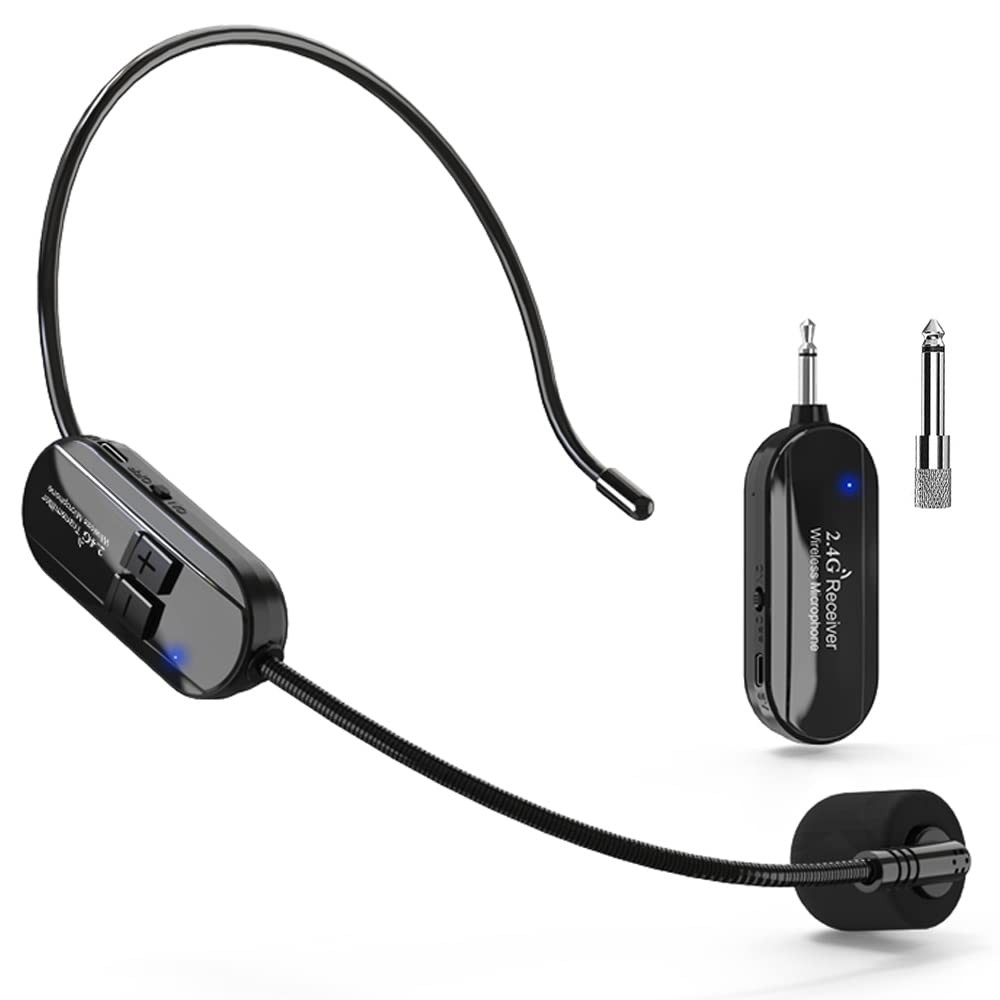 Wireless Microphone Headset, 2.4GHz, 160ft Range, Dual -Charging, 3D Stage Re...