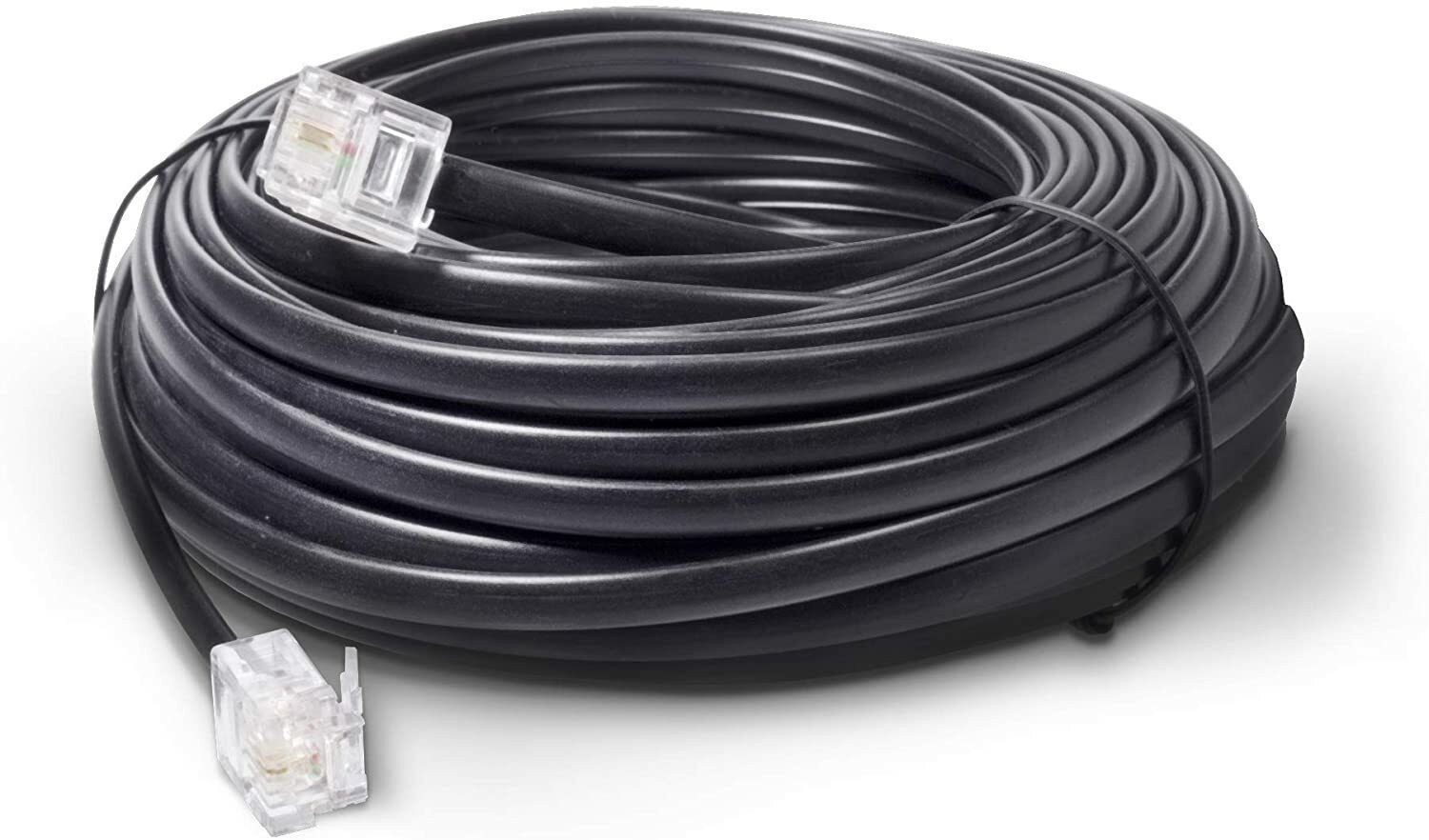 100 FT Feet Modular Phone Line Cord - High Quality 2 Conductor - Black - 1 Pack