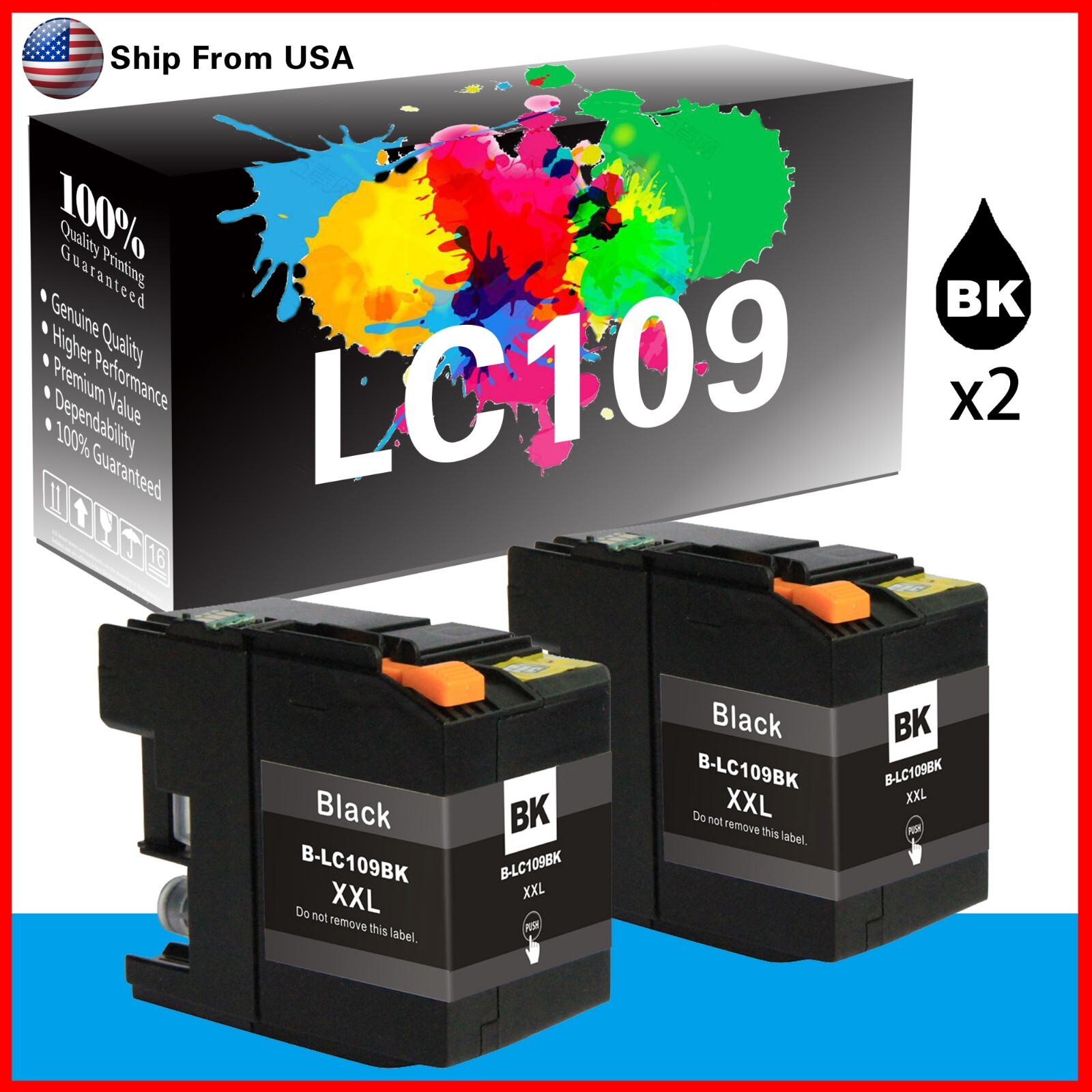 (2-Pack,Black) LC109 Ink Cartridge Replacement for J6520DW Printer