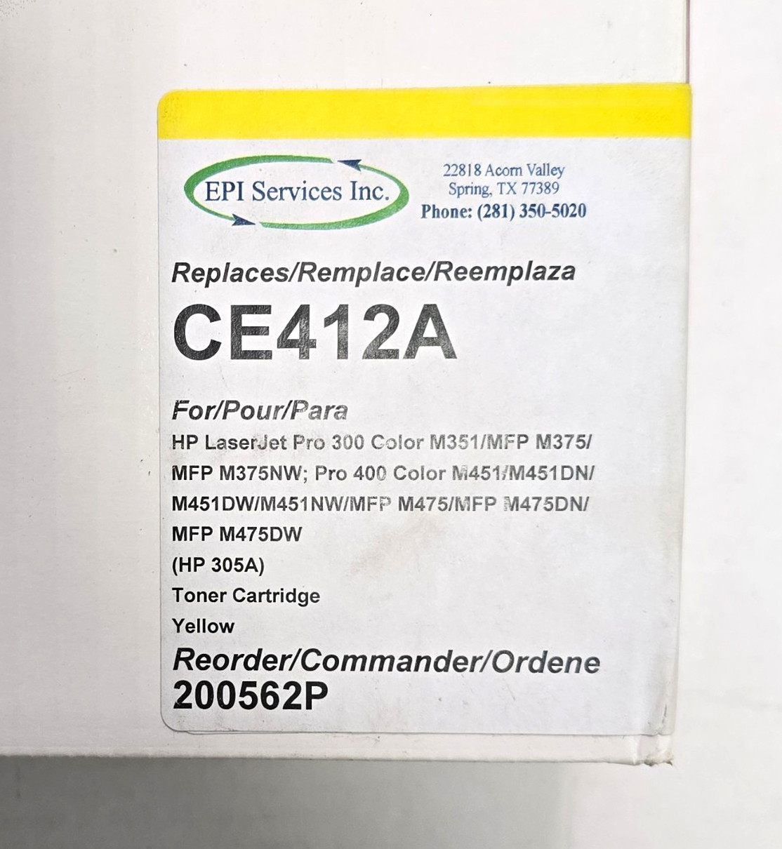 EPI Services Inc. Yellow Premium Replacement Toner CE412A/200562P for HP