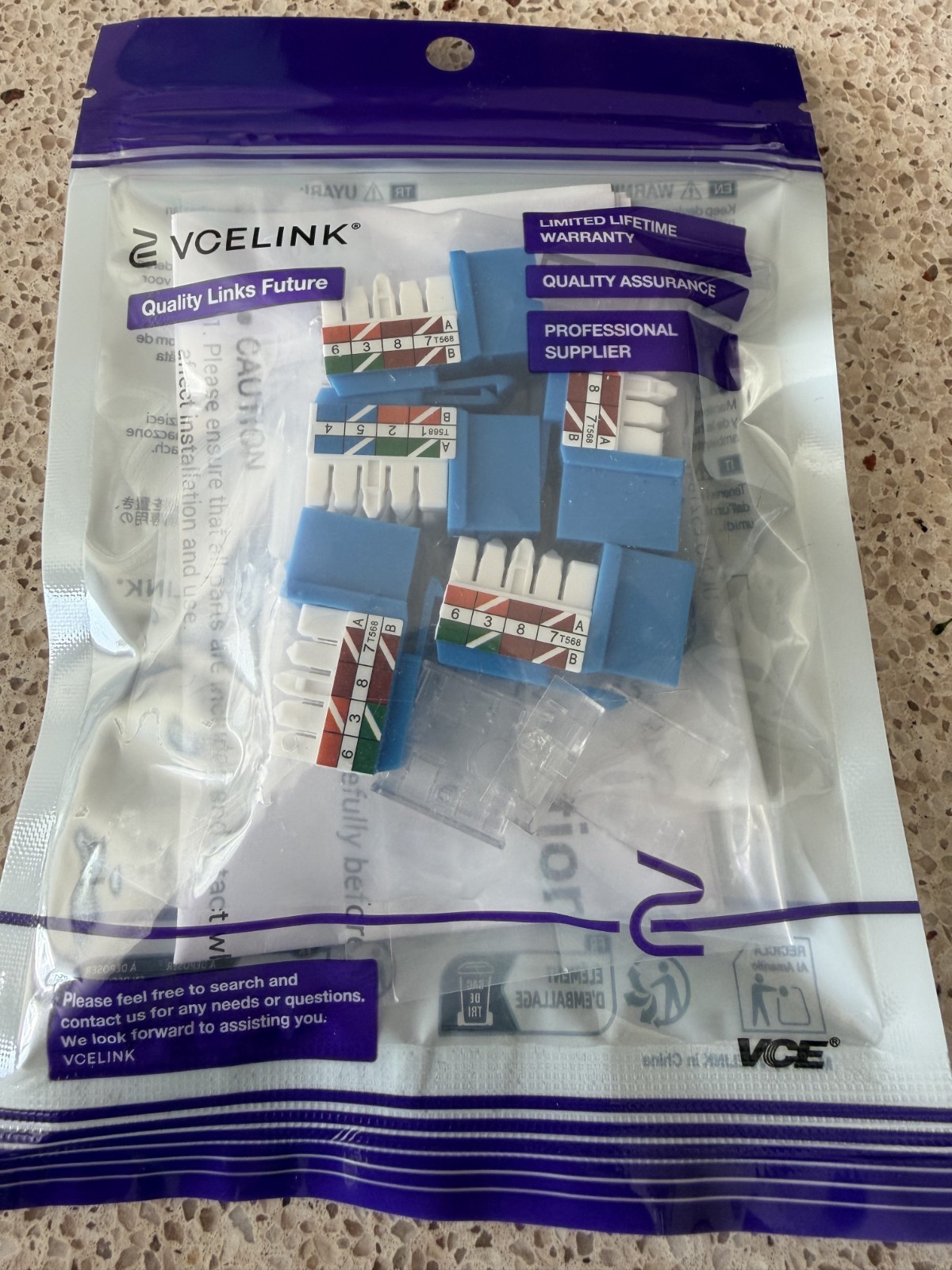 5-Pack of VCE VCELINK UL Listed CAT6 RJ45 Keystone Jack 8P8C NEW. BLUE.