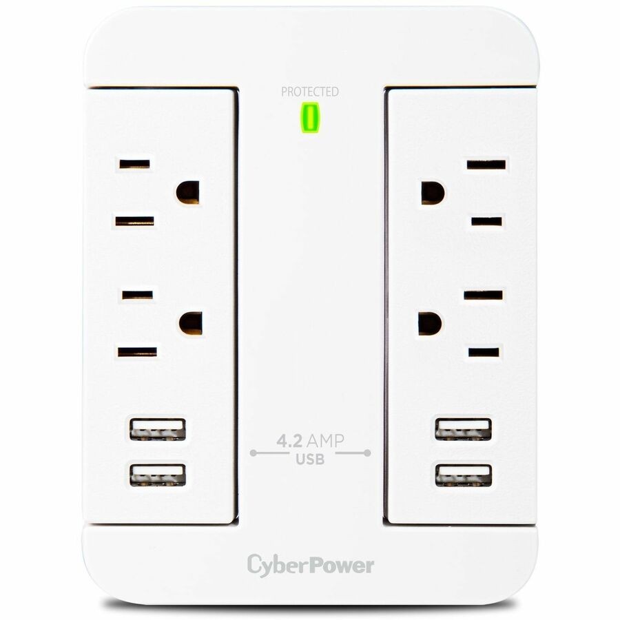 CyberPower GP400U4AWH Direct Plug Swivel Wall Tap, 4 Outlets, 4 USB Ports