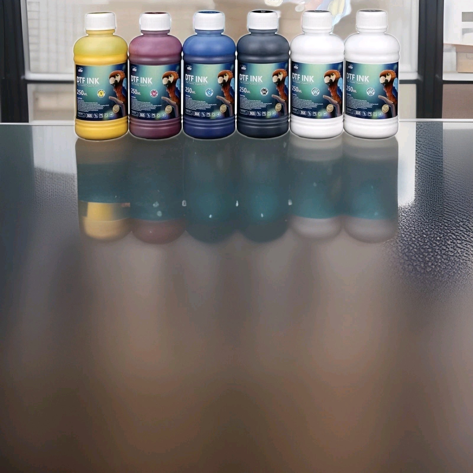 nlite Premium DTF Ink 250ml 6-Pack (CMYK + 2W)for Epson L1800 L805 DX5 DX7 XP600