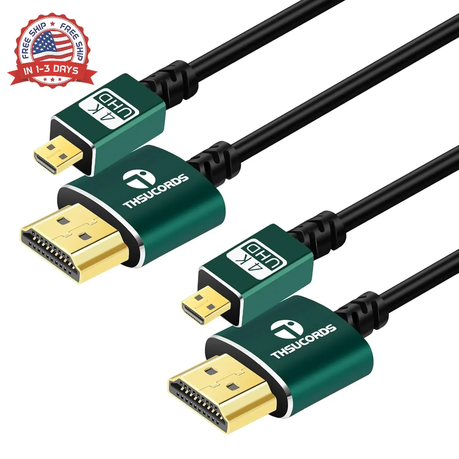 Thin Micro HDMI to HDMI Cable 3.3FT 2Pack, Ultra Slim&Flexible Soft Micro HDMI D