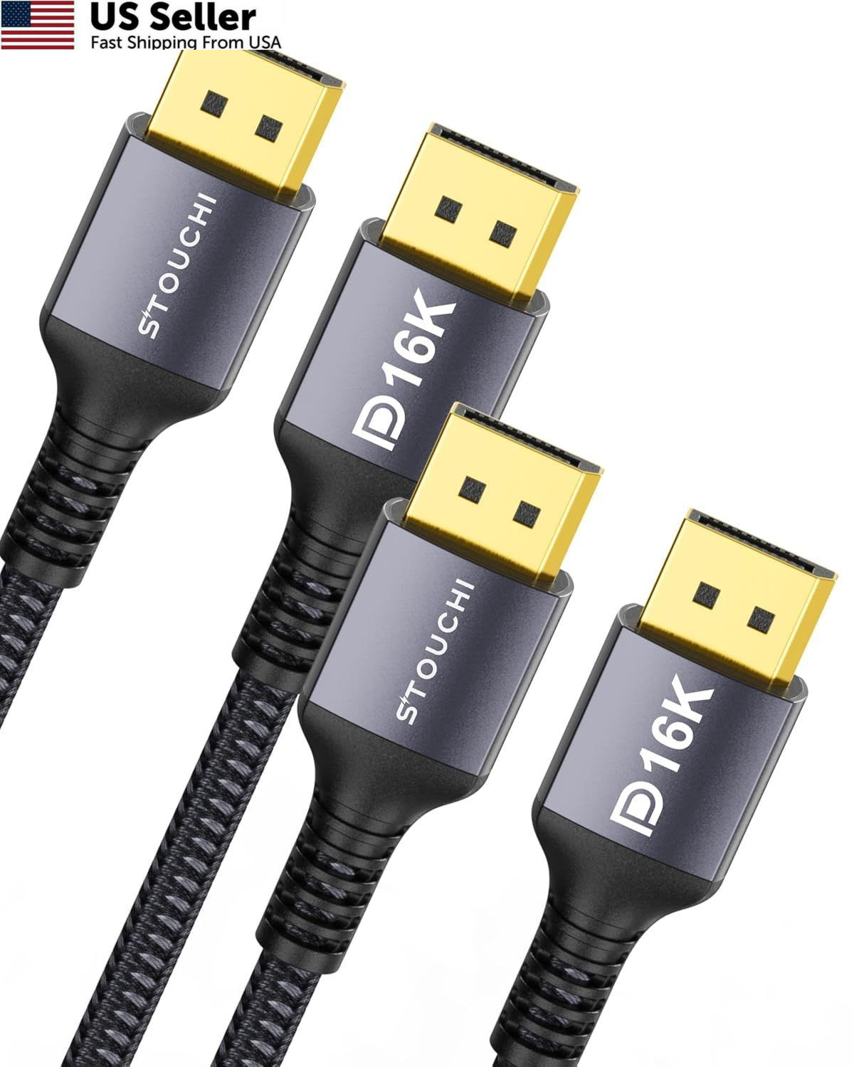 Stouchi 2 Packs VESA Certified DisplayPort 2.1 Cable 10FT, 54Gbps Grey 
