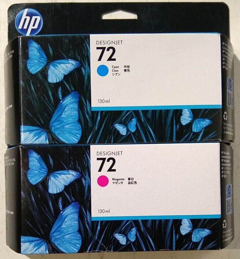 HP 72 Cyan & Magenta Ink Cartridges - 130ml - C9371A C9372A