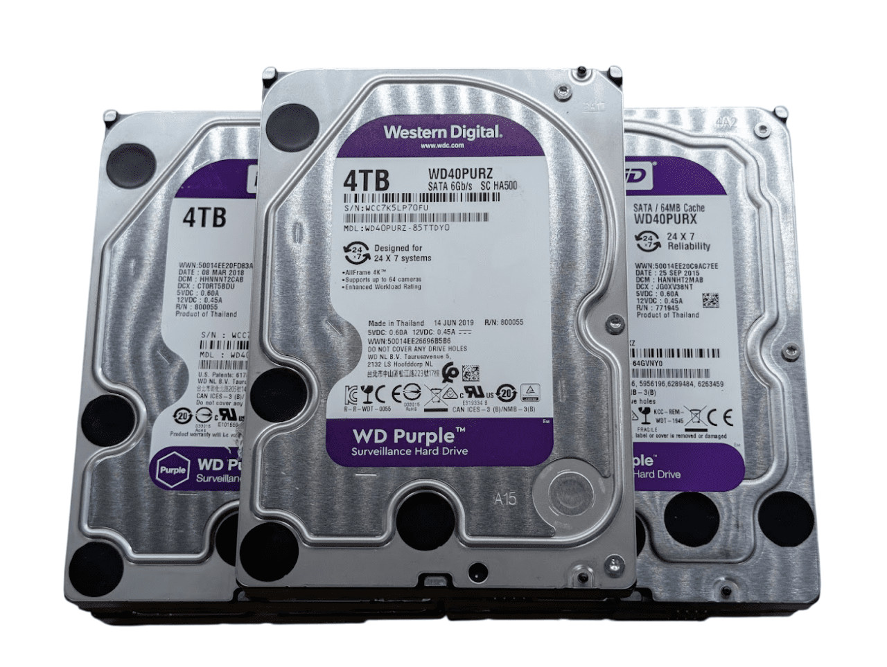 LOT OF 5 FOR PARTS Western Digital Purple 4TB SATA 3.5" Hard Drive