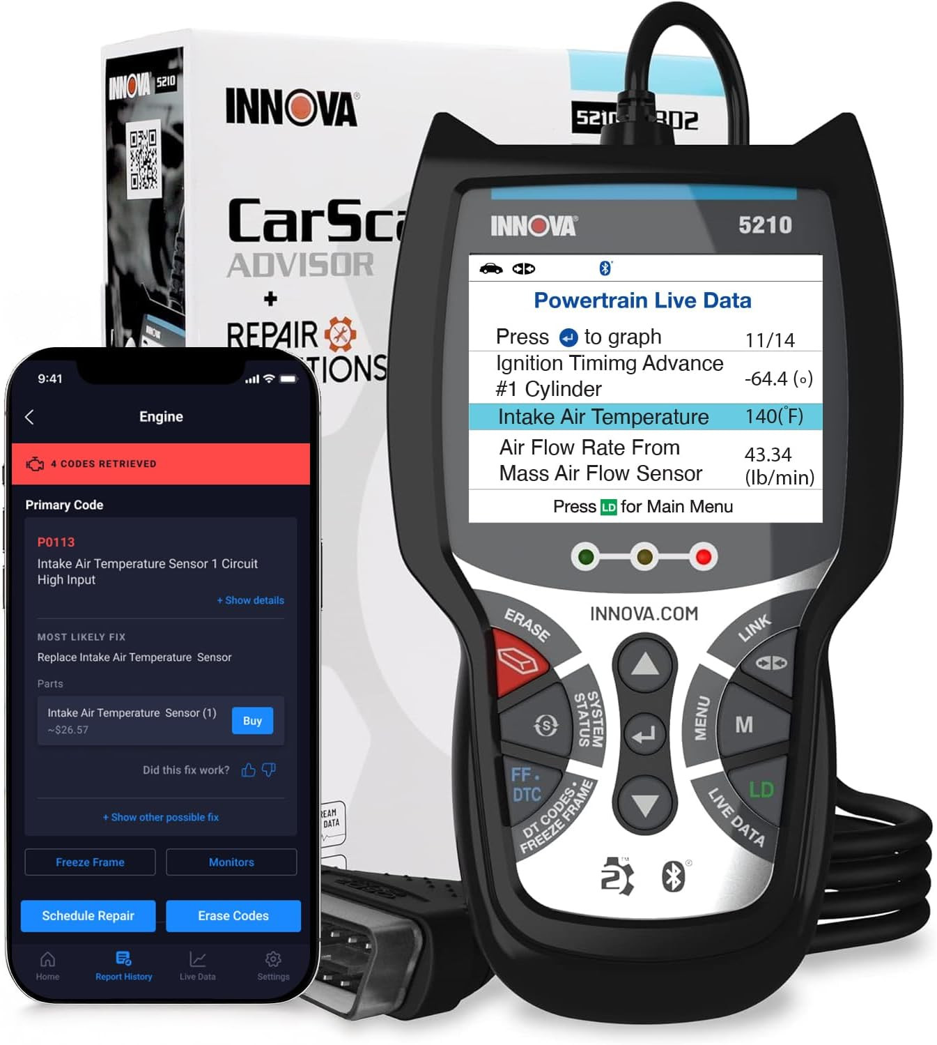5210 OBD2 Scanner & Engine Code Reader, Battery Tester, Live Data, Oil Reset, Ca