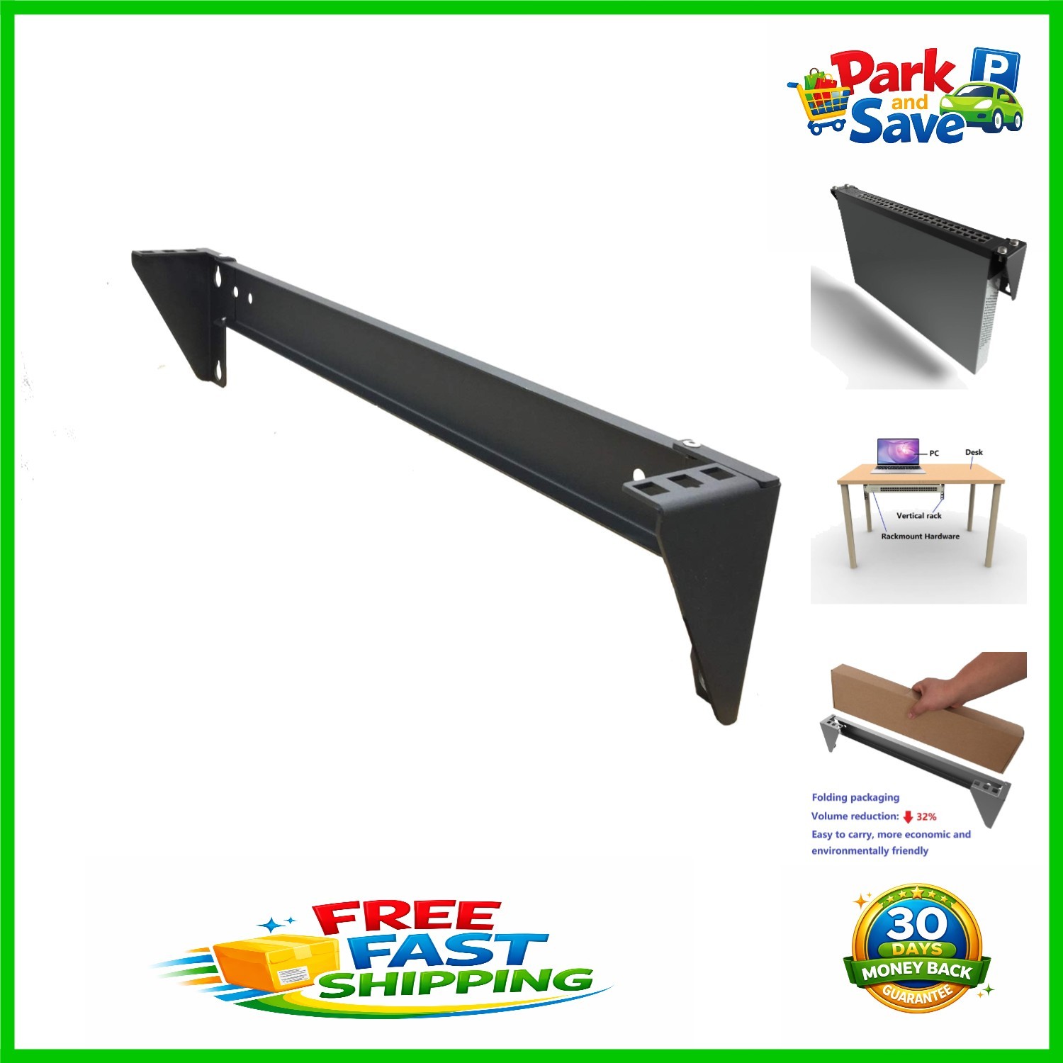 Durable 1U Wall Mount Rack for Networking Equipment - Black Metal Design