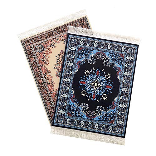 2-Pack Oriental Rug Mouse Pads – Mini Carpet Style Mousepads with Fringe, Non-Sl