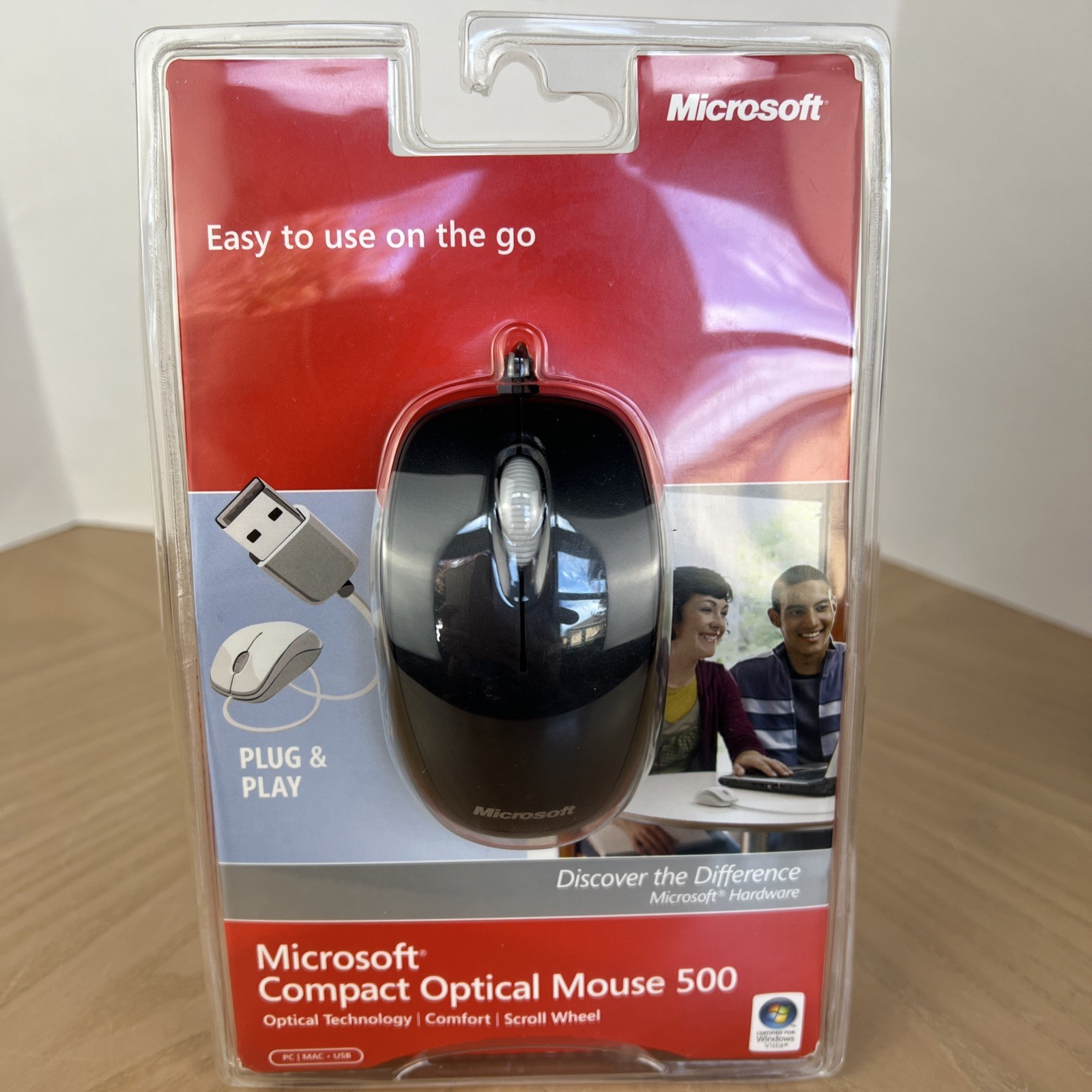 Microsoft Compact Optical Mouse 500 Wired USB Model 1344 Vista Mac PC New Sealed