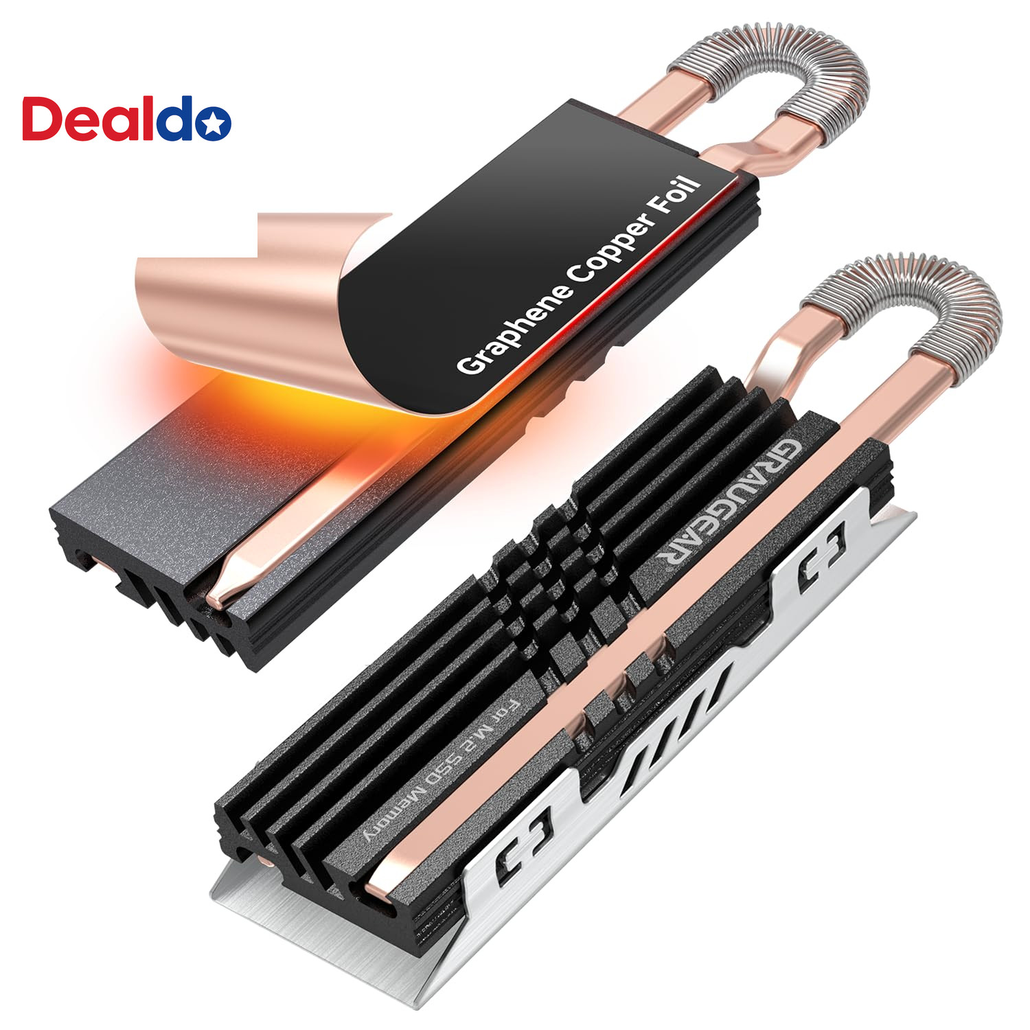 Heat Pipe Cooler for M.2 SSD Memory Extension, M.2 2280 Nvme SSD Heatsink, Pure