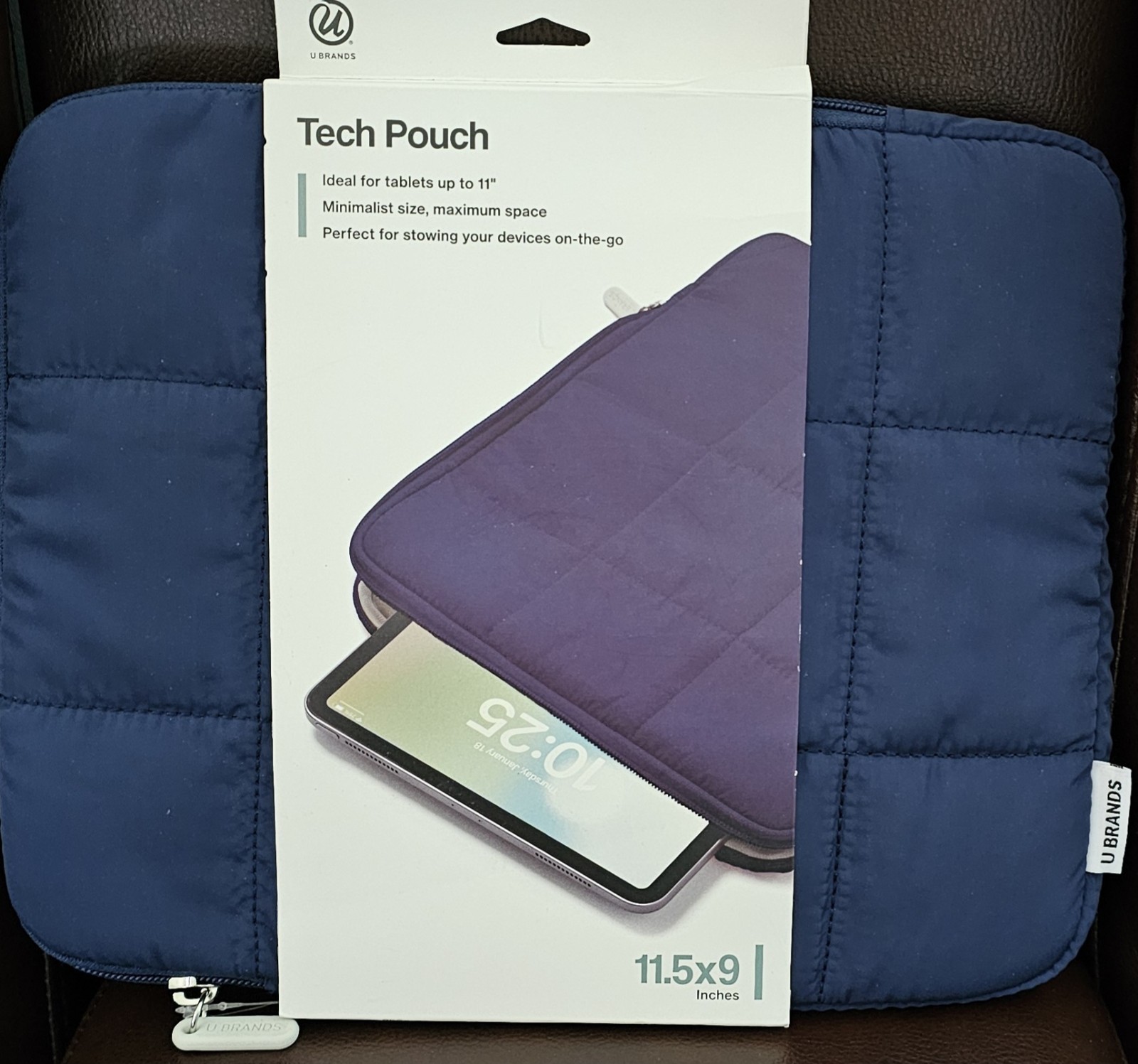 U Brands Tech Pouch for Tablets Up to 11" Navy Blue Quilted Design