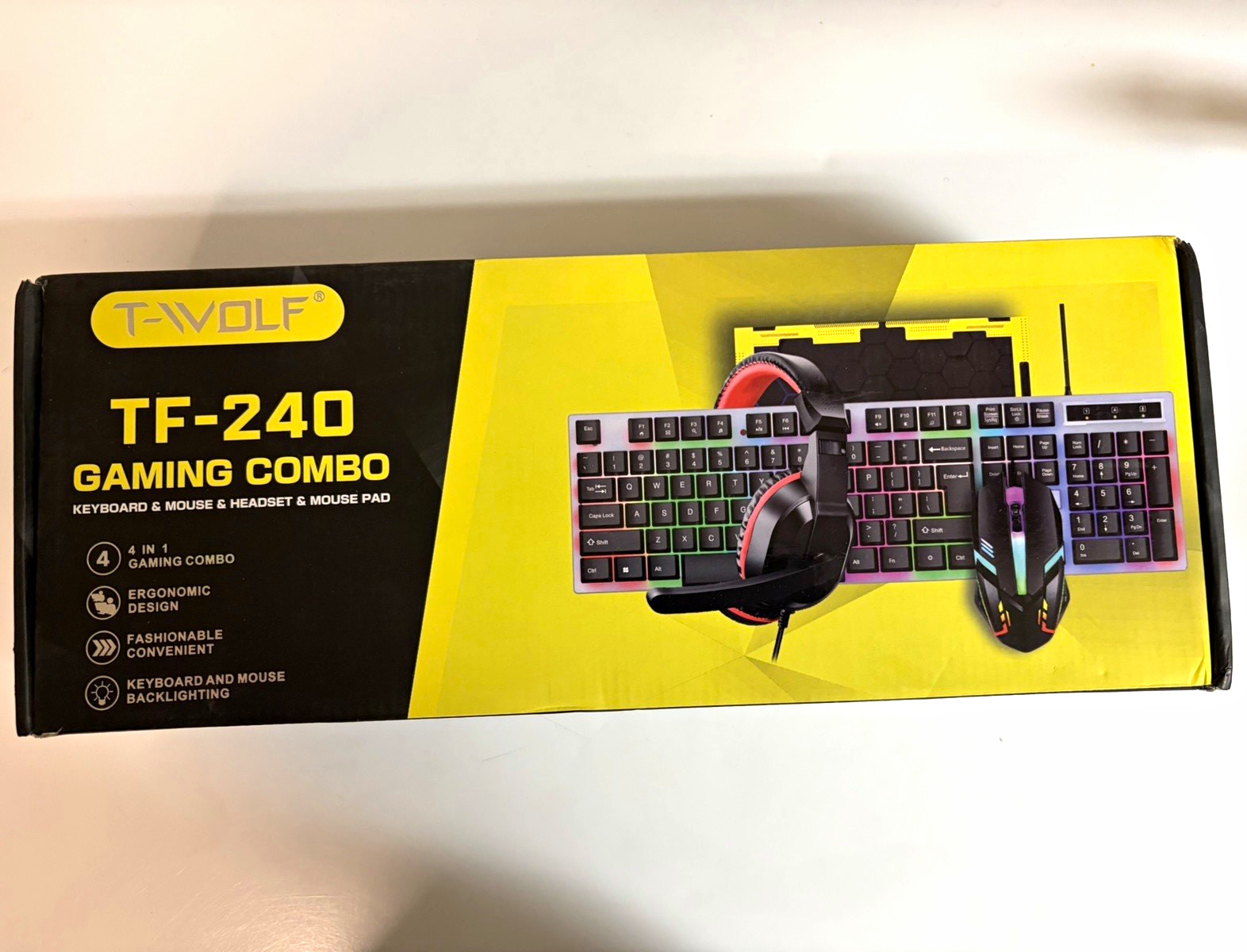 T-WOLF TF-240 Wired Gaming Combo Backlit Keyboard Mouse Headset Pad 2400DPI